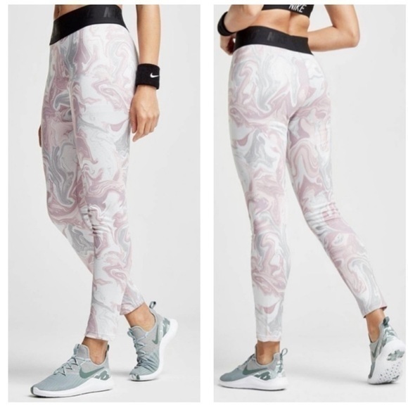 Nike XS Leg-A-See High Waisted Running‎ Tights Leggings Pink Marble Spellout - Picture 1 of 14